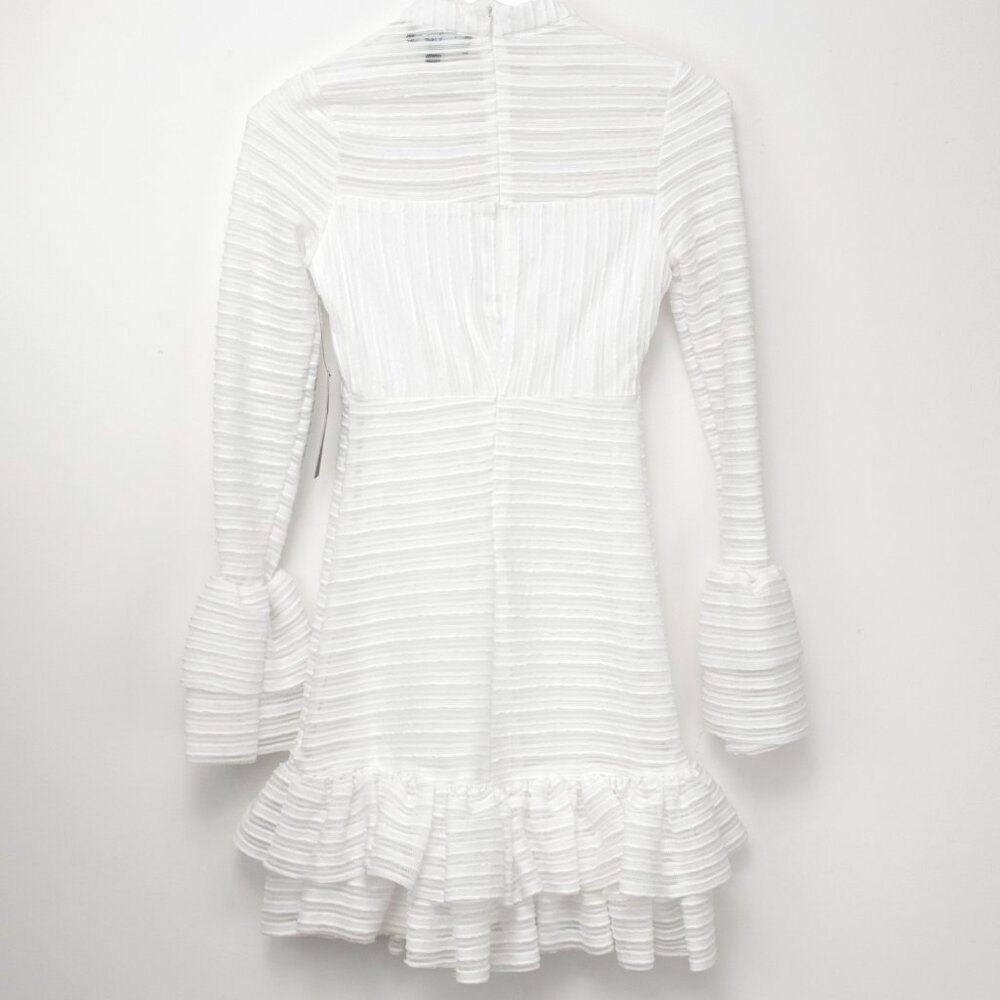 Lulus For Always Dress Tonal Stripe Ruffled Long Sleeve Mini White Small New - Picture 3 of 7
